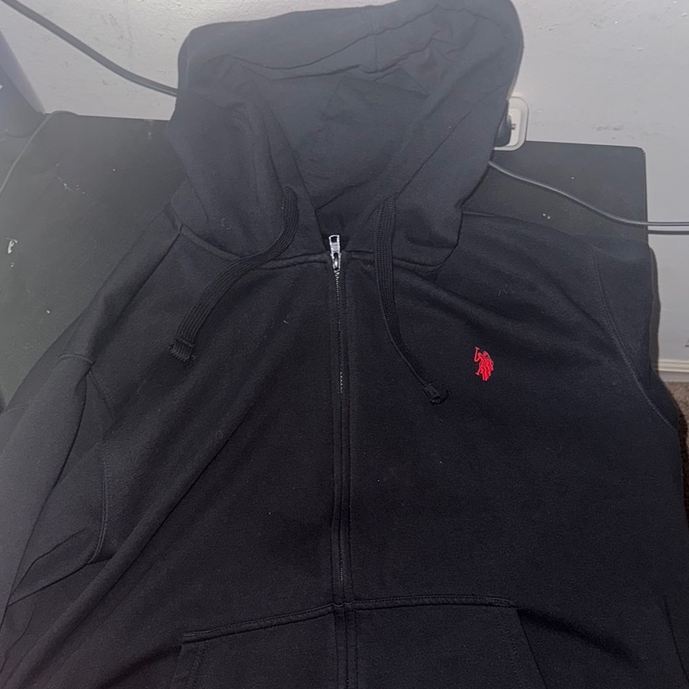Black Polo Hoodie with Red Logo
